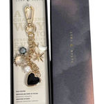 Luna Norte Mother Of Pearl Bag Charm Key Ring Clip Genuine Stone Moon Star Gold Photo 0