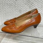 Vintage Pappagallo Cognac Leather Loafer Kitten Heel Shoes Office Size 7N Twee Brown Photo 3