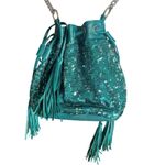 Womens Ion Turquoise Sequins Crossbody Chain Strap Cinch Tassel Purse Green Photo 1