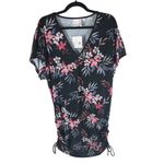 Bar III Tropical Escape Floral-Print Swim Cover-Up Cinch Waist Black Pink M Photo 3