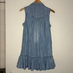 Elan  Denim Ruffled Mini Dress Tencel Sleeveless Pockets Casual Vacation Chambray Photo 8