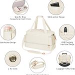 Gym Bag for Women, Travel Duffel Bag with USB Charging Port, Weekender Overnight Bag with Wet Pocket and Shoes Compartment for Women, Travel, Gym, Yoga (Beige) Photo 3