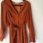 Lush Clothing Lush Sm Rust Brown Polka Dot Long Sleeve Midi Dress with Belt‎ Preppy Old Money Photo 1