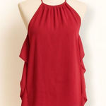 Kenneth Cole  Pink Sleeveless Ruffle Top Mesh Detail Draped Back Size XS Photo 0