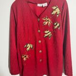 Vtg Blair Boutique Top Women S Red Animal Print Leaf Fall Embroidery Holiday Photo 3