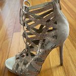 Sam Edelman Essex Beige & Gold Lace Up Leather & Suede High Heel Sandals, size 7.5 Photo 0