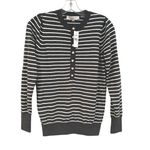 Loft  Scalloped Henley Striped Sweater‎ Women's Small Gray Preppy Classic Career Photo 1
