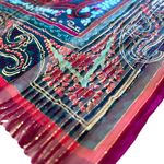 Oscar de la Renta Vintage Paisley Metallic Gold Silk Fringe Long Scarf Photo 3