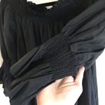 7 For All Mankind Silk Off Shoulder Smocked Top Blouse Silk In Black Photo 5