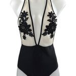 Zaful NEW Black Lace Splicing Halter High Waist One-Piece Swimwear Swimsuit Sz M Photo 0