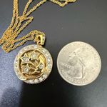 Vintage Unsigned Gold Tone Pave Crystals Moon and Stars Locket Pendant Necklace Photo 2