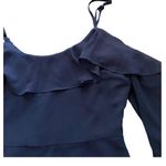 Cupcakes and Cashmere  Beautiful blue dress, cold shoulder, ruffle collar, sheer sleeves, dress is lined, adjustable straps, 100% polyester, excellent condition, size 0  Photo 6