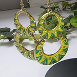 Boho Yellow Green Double Hoop Drop Earrings Photo 1