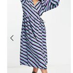 ASOS  Pieces Long Puff Sleeve Wrap Midi Dress in Multi Stripe Photo 2