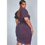 Pretty Little Thing Purple Metallic Sparkly Bow Tie Puff Sleeve Mini Dress Size 16 Photo 1