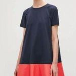 COS  Women's Navy Red Jersey Crew neck Cotton Hem A-Line Mini Dress Size Small Photo 0