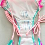 Victoria's Secret Victoria’s Secret Pink Blue Stripe Metallic Ruffle Trim Bikini Bottom Photo 4
