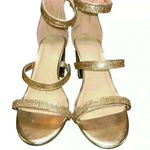 Bamboo  Women’s Gold Open Toe Chunky Heel Sandals (Size 7) | Pre-loved Photo 3