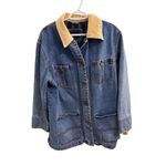 Vintage 90s Outbrook Woman Denim Field Jacket Corduroy Collar Plaid Lined 1X Blue Photo 0