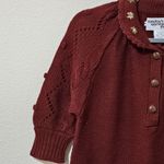 Vintage Floral Peter Pan Collar Tunic Sweater M Burgundy Puff Sleeve Cottagecore Red Size M Photo 5