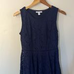 Isaac Mizrahi Navy Blue Floral Lace Handkerchief Hem Midi Dress Sz XXS Photo 2
