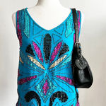 Diane Gilman  Sequin Tank Top, 100% Silk Y2K Coquette Party Maximalist Small Photo 0