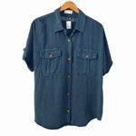 Maurice's Blue Utility Top L Short Sleeve Button Front 100% Rayon Relaxed Fit Photo 1