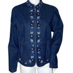 The Vermont Country Store Embroidered Denim Jacket Women's M Blue Floral Boho‎ Size M Photo 0