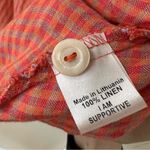Flax  Women's 100% Linen Orange & Tan Button Down Scoop Neck Shirt, Size S Photo 6