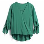 West Kei  size XL Green Allan tie sleeve high low Wrap Blouse Photo 0