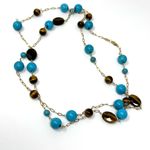 14K, turquoise and tiger’s eye beaded versatile necklace Gold Photo 4