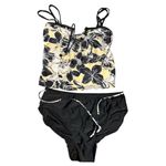 Your Best Look 2 Piece Tankini Swimsuit Size 8 Black Yellow Floral Photo 2