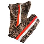 Pam & Gela Women's M H19 tiger cigarette track pant brown striped print joggers Photo 3