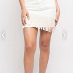 American Bazi NWT Studded Fringe Festival White Denim Stretch Mini  Small Photo 4