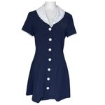 Cider Navy Blue White Lace Trim Collar Button Down Mini Dress Dark Academia Photo 2