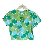 Juniors womens size large bright green cropped Care Bears shirt four leaf clover Photo 1