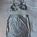 Metallic Silver Two Piece Outfit Set Size L Photo 0