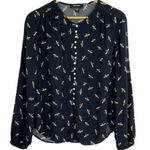 Karen Kane bumblebee print blouse front buttons long bubble sleeves Size Medium Photo 2