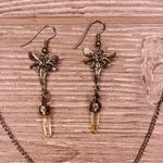Fairy crystal earring & necklace set silver tone whimsical black & clear crystal Photo 5