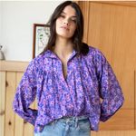 Emerson Fry India Collection Violet Purple Floral Wildflower Emmaline Blouse XS Photo 4