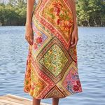 Farm Rio Mixed Scarves Satin Slip Midi Skirt, Size XS Photo 0