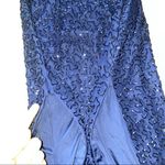 Cache 100% Silk Vintage Beaded Navy Blue Halter cross Strap Open Back Gown Photo 15