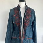 Chico's Blue and Red Embroidered Jean Jacket Photo 0