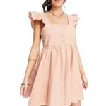ASOS Dress Womens 4 Linen Fit Flare Mini Square Neck Ruffle Sleeve Cotton Peach Photo 13