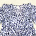 H&M  Purple‎ White Floral Print Cotton Dress V-Neck Ruffle A-Line Size Medium Photo 2