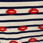 J.Crew White & Blue Striped Long Sleeve Shirt Embroidered Lips Kisses Size XS Photo 2