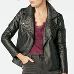 JustFab EUC Black Studded Moto Jacket Faux Leather sz M Photo 0