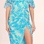 Amanda Uprichard  Rosalinda Off-Shoulder Dress Tropical Print Green Blue Size XS‎ Photo 0