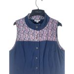 Denim & Company M Quilted Blue Floral Print Puffy Vest Pocketed Snap Button Size M Photo 1
