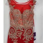Abby Paris Tulle w/Embroidery Formal Gown Dress Size 2 Red Photo 3